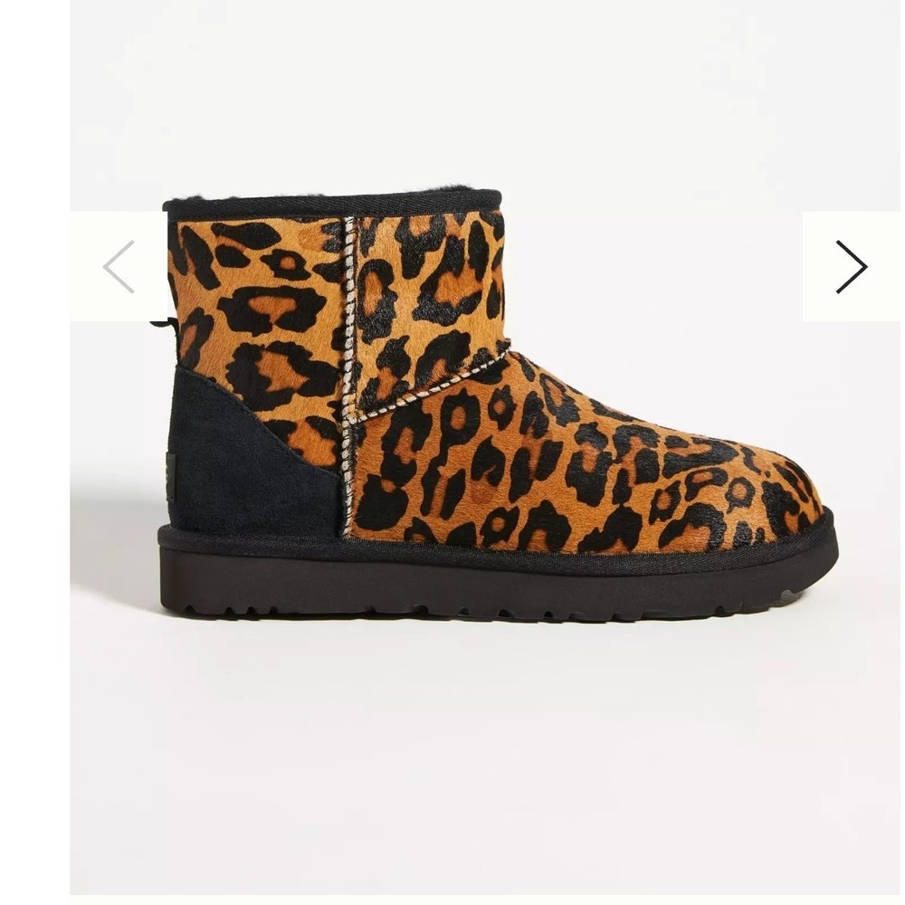 UGG Classic Mini Leopard Print Calf Hair Boots Brown Black 1125351 Size 6